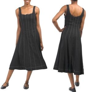 Christian Lacroix Linen Square Neckline Sleeveless A-line Midi Length Dress NEW